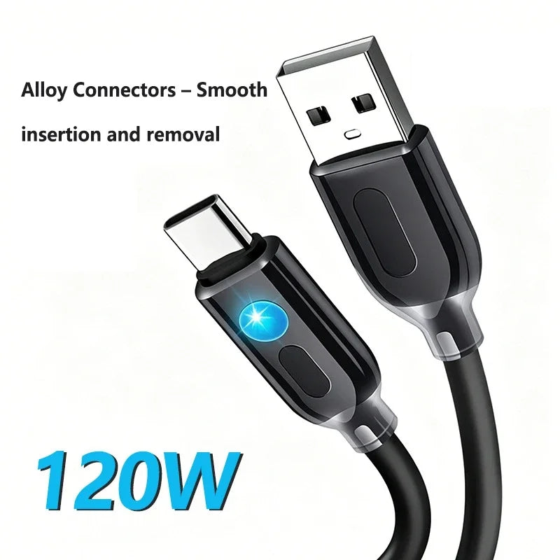 120W USB-C Fast Charging Cable with RGB Flowing LED Light USB-C Charging Cable SPOT