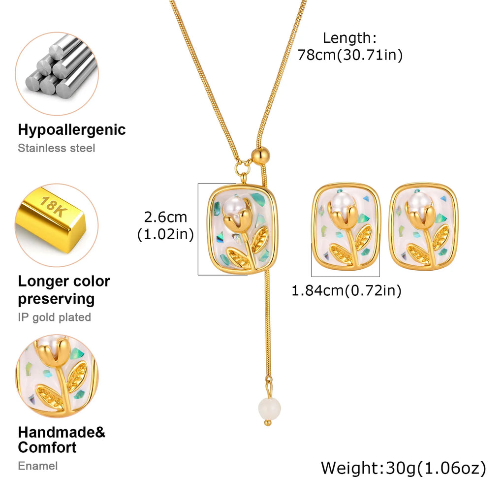 Tulip Pearl Jewelry Set – Gold Plated Necklace & Earrings Pearl Jewelry Set SPOT