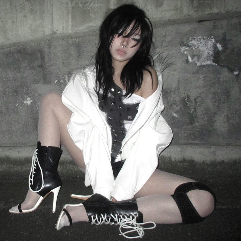 Y2K Metal Cross Off-Shoulder Tee | Grunge Gothic Streetwear Top Off-Shoulder Graphic Tee SPOT