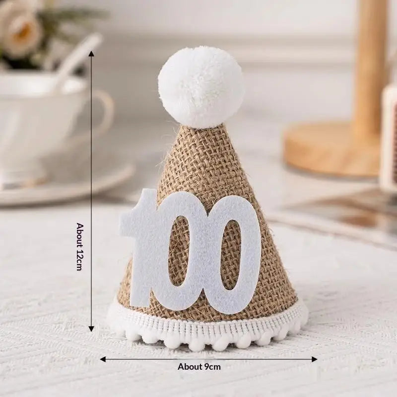 Kids Burlap Birthday Cone Hat – Pom Pom Fringe Party Hat Kids Party Hat SPOT A4