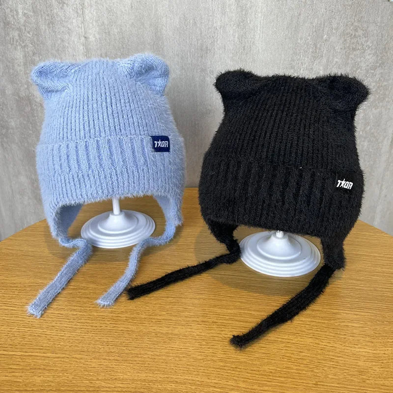 Cat Ear Knitted Beanie Hat – Soft Windproof Winter Cap Knitted Beanie Hat SPOT