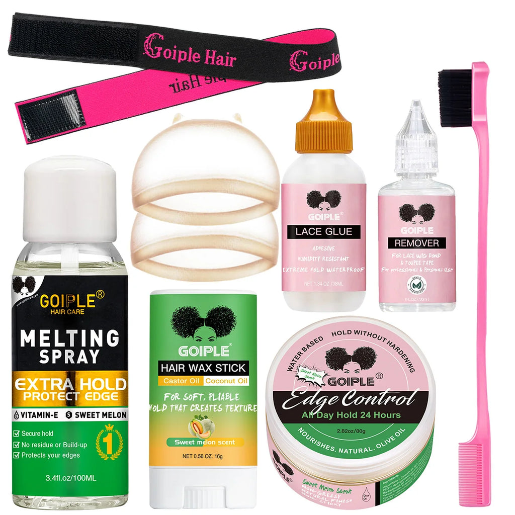 Goiple Lace Wig Melting Spray, Edge Control & Hair Wax Stick Set Wig Styling Set SPOT 100-melt-spray-8pcs