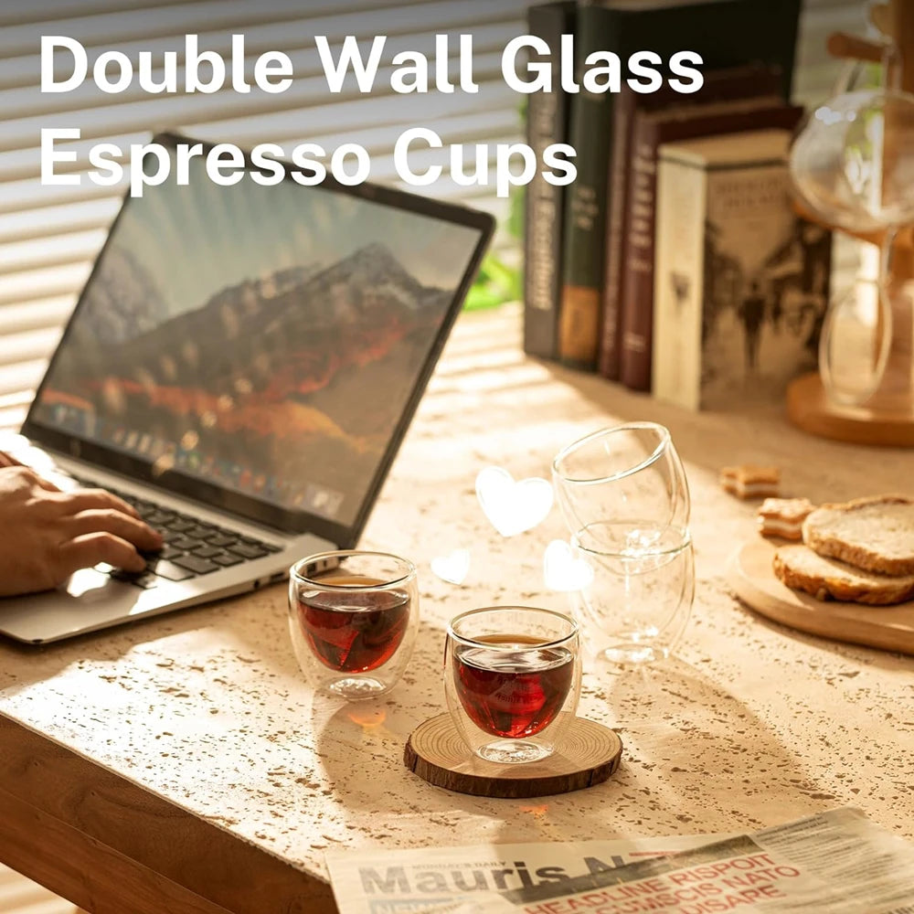 6-Pack Double Wall Glass Cups 80ml – Coffee, Tea & Beer Set Glass Cup Set SPOT