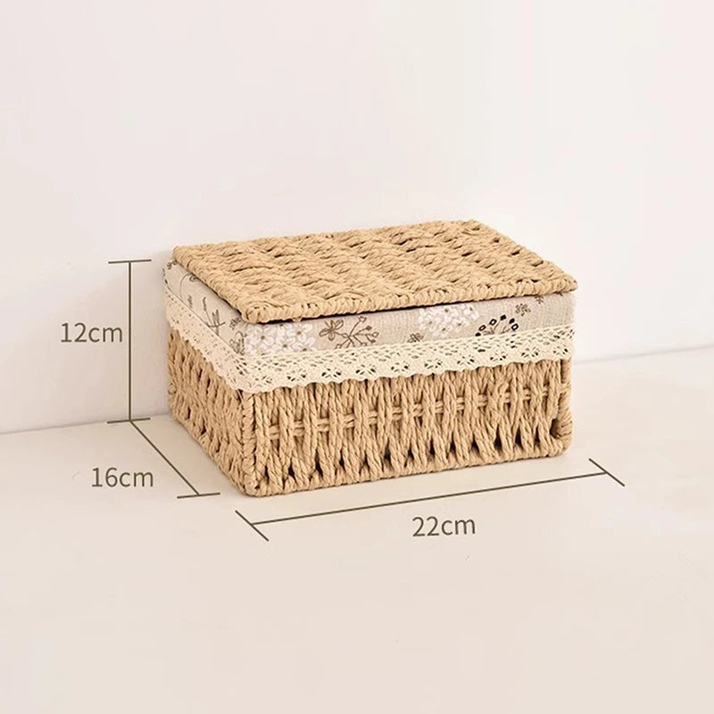 Foldable Rattan Woven Storage Basket – Desktop Organizer Box Woven Storage Basket SPOT one size B