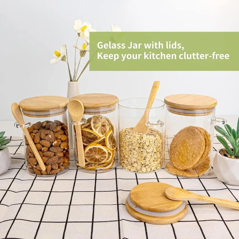 Airtight Borosilicate Glass Jars with Bamboo Lid & Spoon Glass Storage Canister SPOT