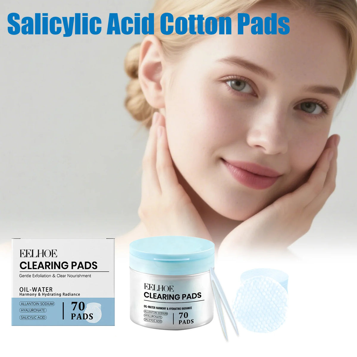 Eelhoe Salicylic Acid Toner Pads 70ct + Tweezers | BHA Exfoliant Exfoliating Toner Pads SPOT