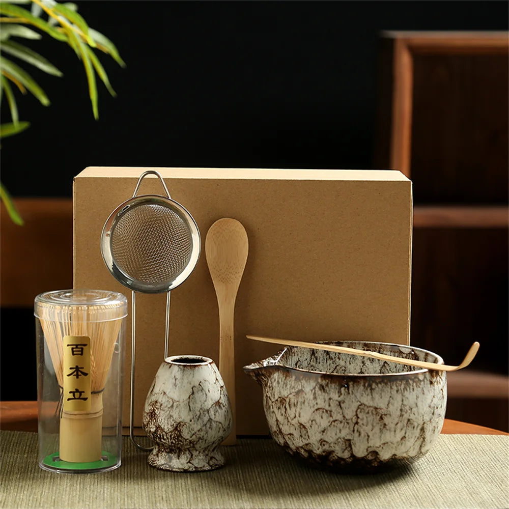 6-Piece Japanese Matcha Tea Set – Bamboo Whisk, Bowl & Kit Matcha Tea Set SPOT White 6pcs