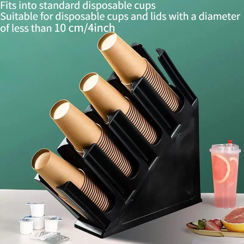 4-Grid Slanted Cup & Lid Dispenser Rack | Countertop Organizer Cup Dispenser Rack SPOT