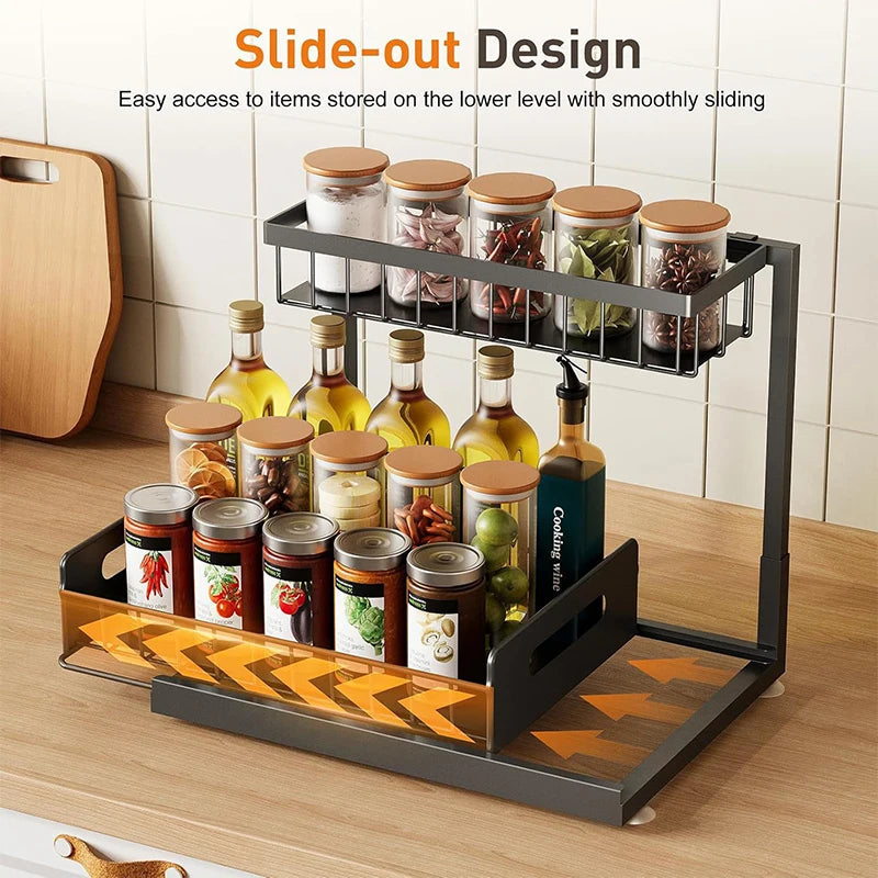 2-Tier Sliding Under Sink Organizer Rack – Kitchen & Bathroom Under Sink Organizer SPOT