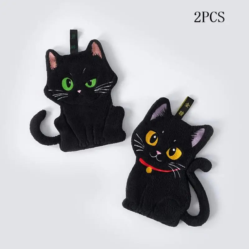 Cartoon Black Cat Hand Towel – Soft Absorbent Coral Fleece Novelty Hand Towel SPOT 2PCS