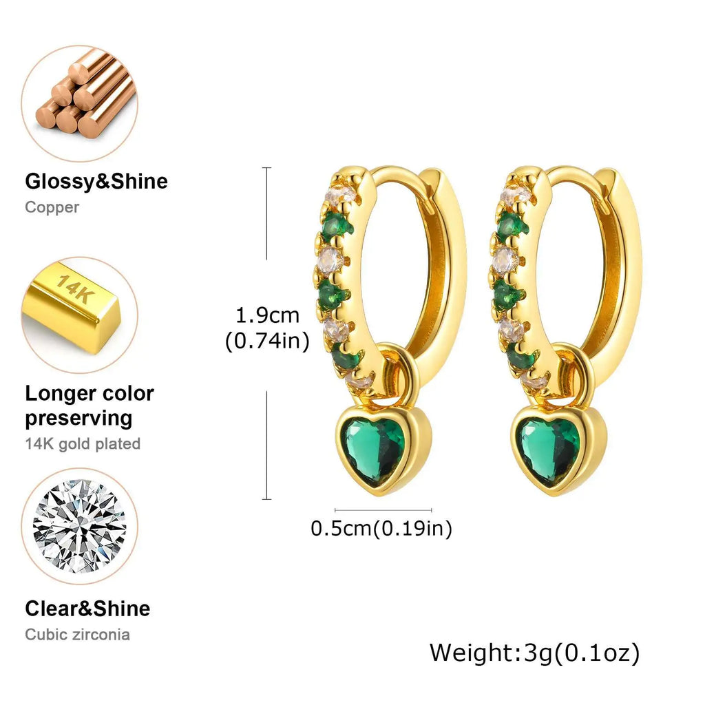 Women's Huggie Hoop Earrings – Heart CZ Dangle, Gold Plated Huggie Hoop Earrings SPOT