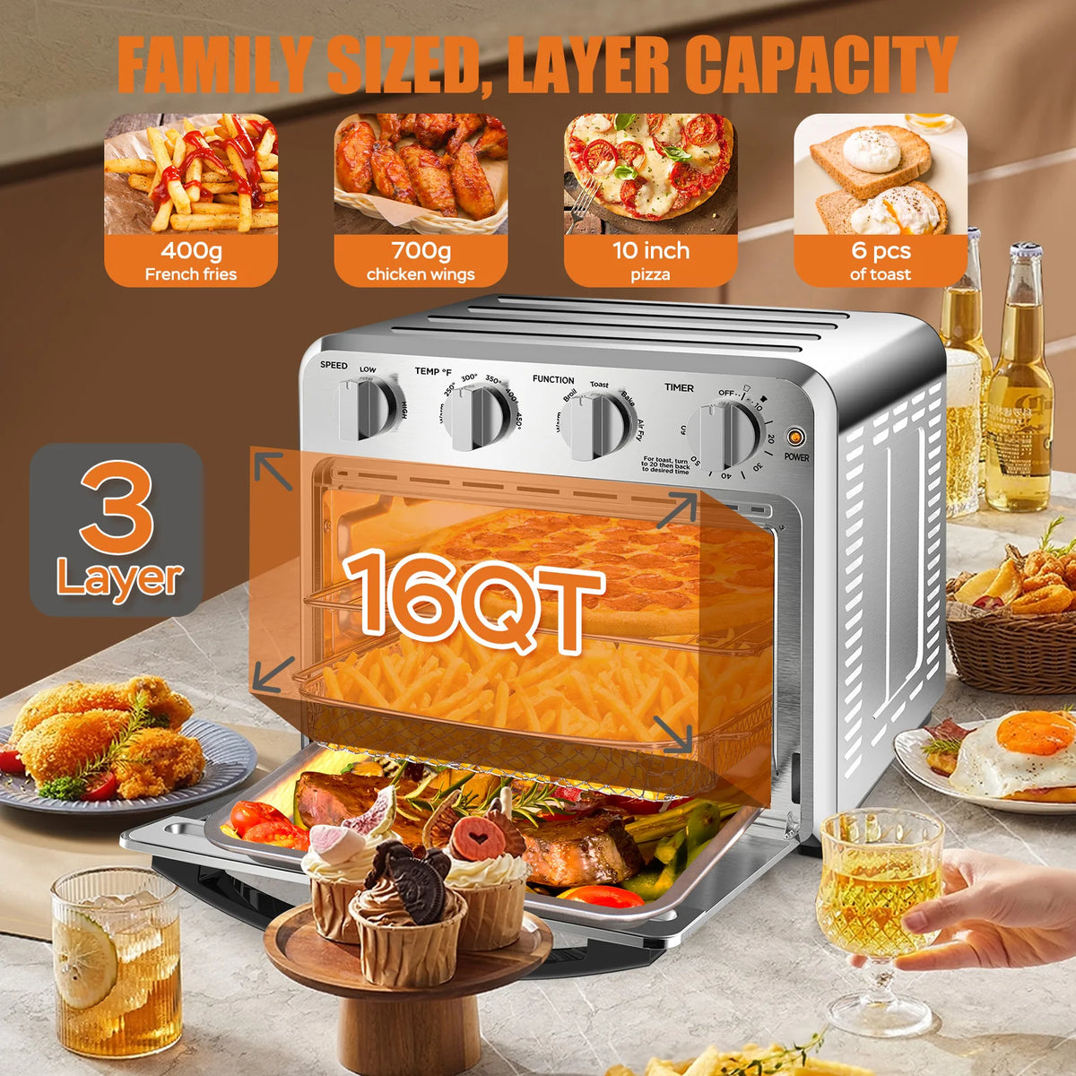 Geek Chef 26QT Air Fryer Toaster Oven Combo – 6 Slice, 1700W Air Fryer Toaster Oven SPOT