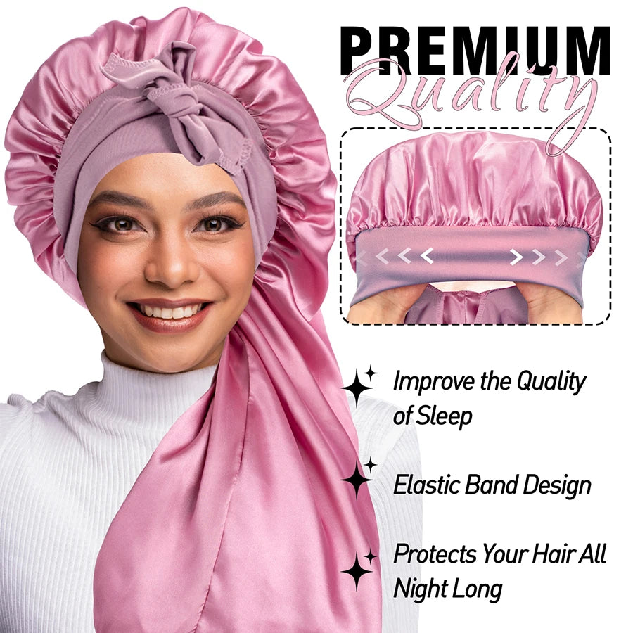 Women's XL Satin Silk Sleep Bonnet Cap & Elastic Hair Band Satin Sleep Bonnet SPOT
