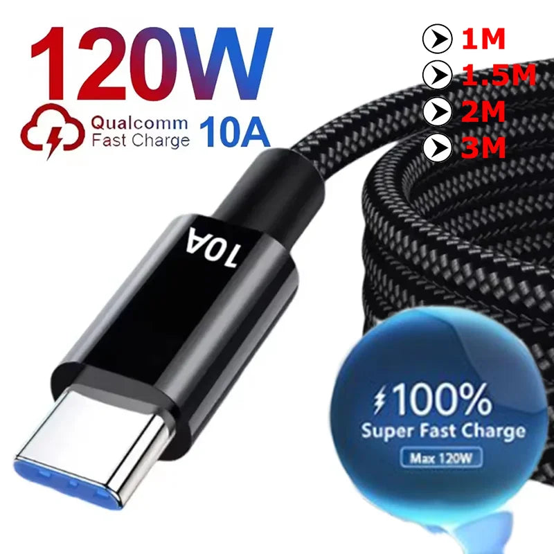 120W Braided USB-A to USB-C Fast Charging Cable 1–3M USB-C Charging Cable SPOT