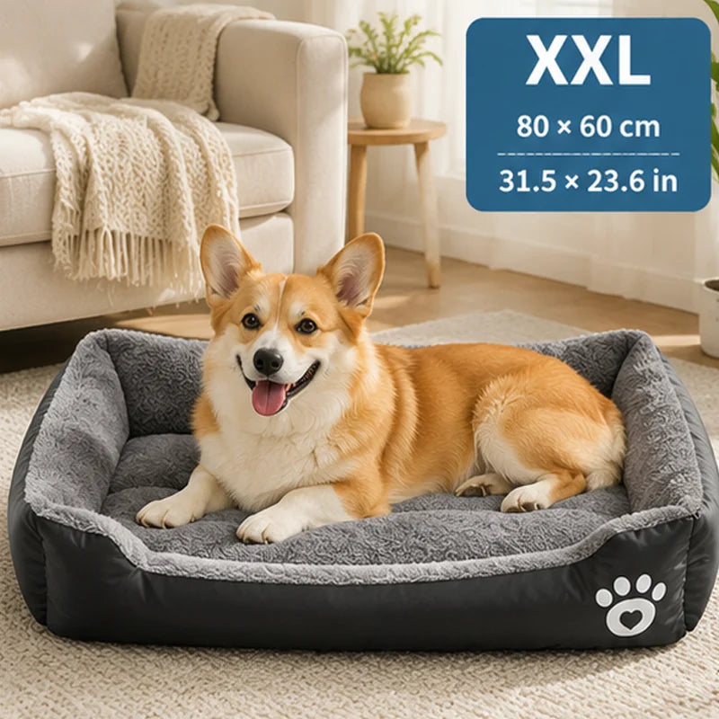 Soft Square Dog Sofa Bed – Warm Washable Pet Cushion