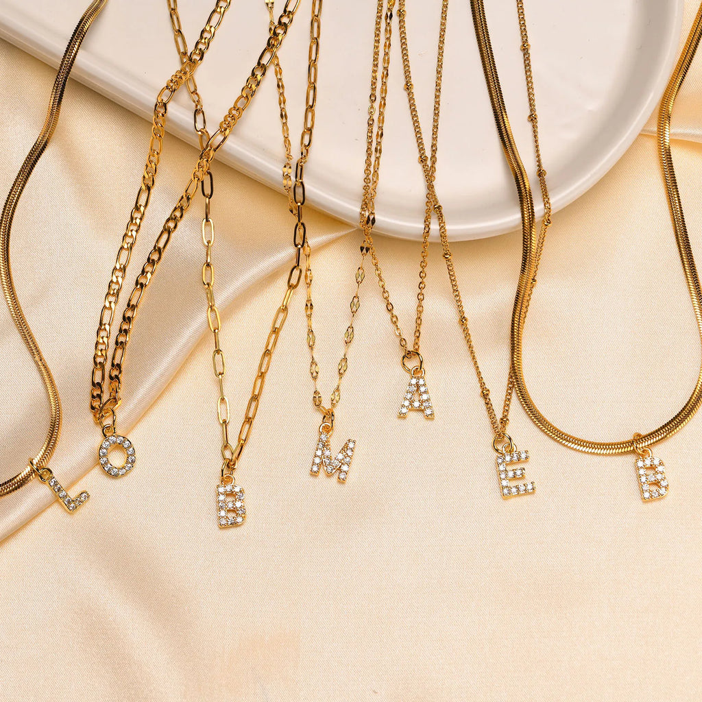 Zirconia Initial Letter Necklace – Gold Snake Chain A–Z Initial Pendant Necklace SPOT