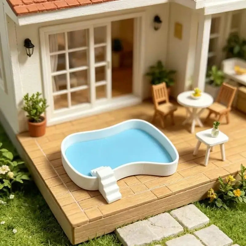 Miniature Dollhouse Swimming Pool Model – Courtyard Scene Decor Dollhouse Accessory SPOT