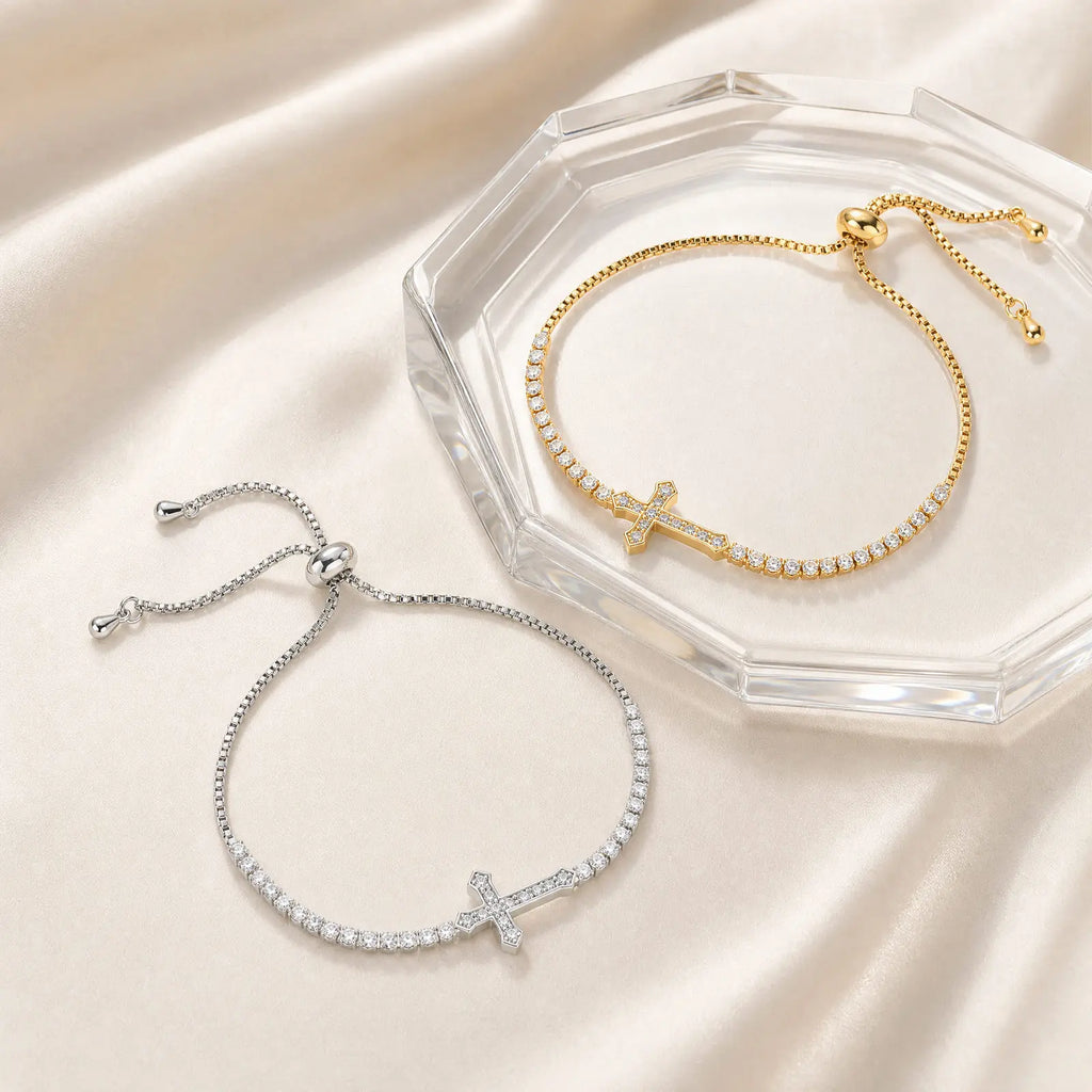 CZ Cross Tennis Bracelet – 18K Gold Plated, Hypoallergenic CZ Link Bracelet SPOT