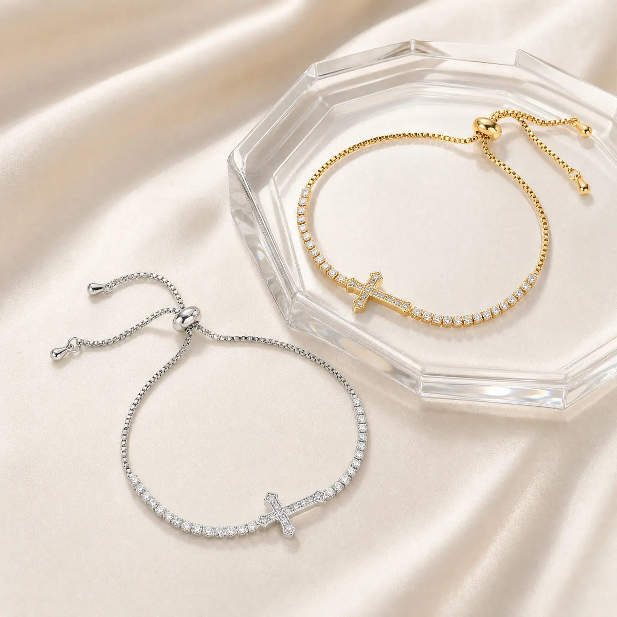 CZ Cross Tennis Bracelet – 18K Gold Plated, Hypoallergenic CZ Link Bracelet SPOT