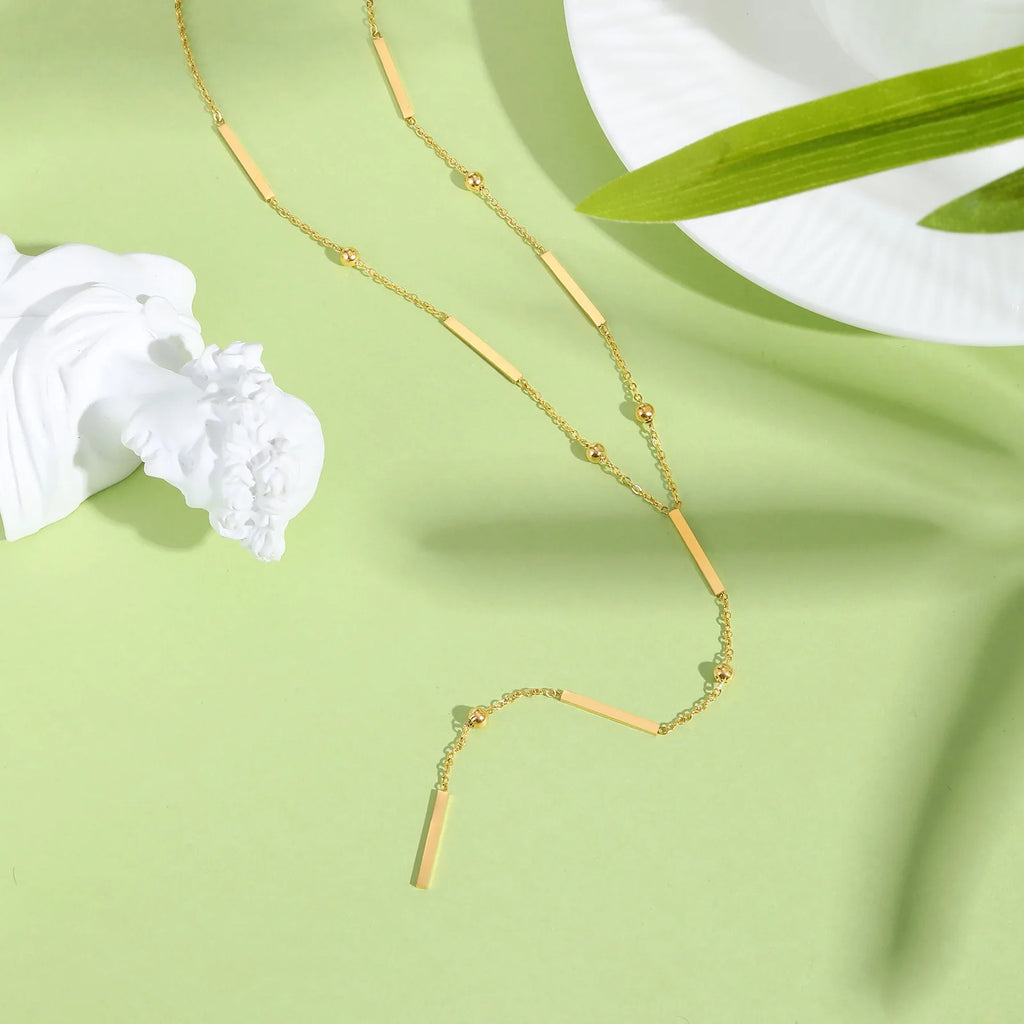 Beaded Y-Shape Necklace – Minimalist Gold Bar Pendant | Meaeguet Chain Pendant Necklace SPOT