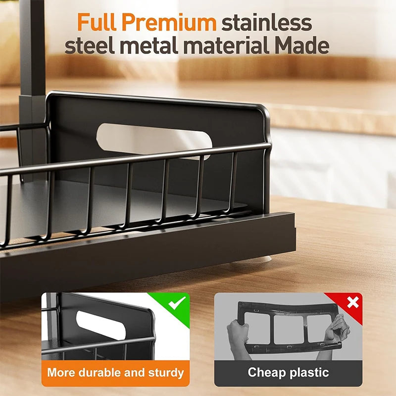 2-Tier Sliding Drawer Under Sink Organizer Shelf – No Drill Under Sink Organizer SPOT