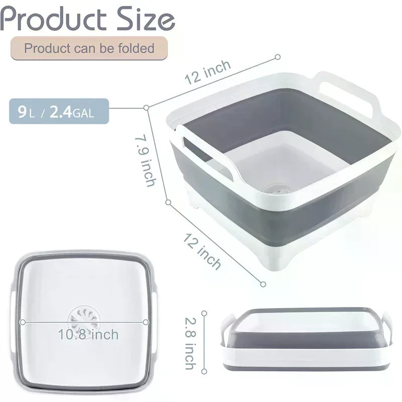 9L Collapsible Wash Basin with Drain Plug – BPA-Free Dish Tub Collapsible Wash Basin SPOT