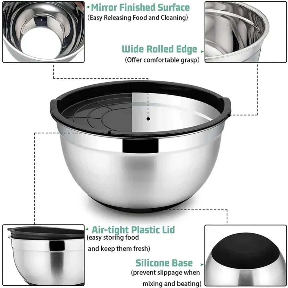 Stainless Steel Mixing Bowls with Lid & Non-Slip Silicone Base Mixing Bowl Set SPOT