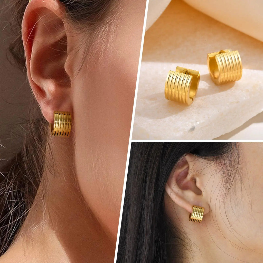 Ribbed Gold Hoop Earrings – Stainless Steel Huggie Hoops Hoop Earrings SPOT