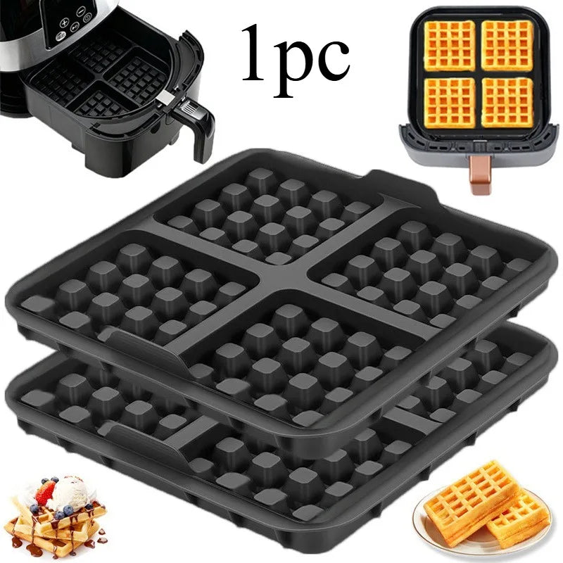 Square Silicone Waffle Mold for Air Fryer – Non-Stick, 4–7QT Silicone Baking Mold SPOT black