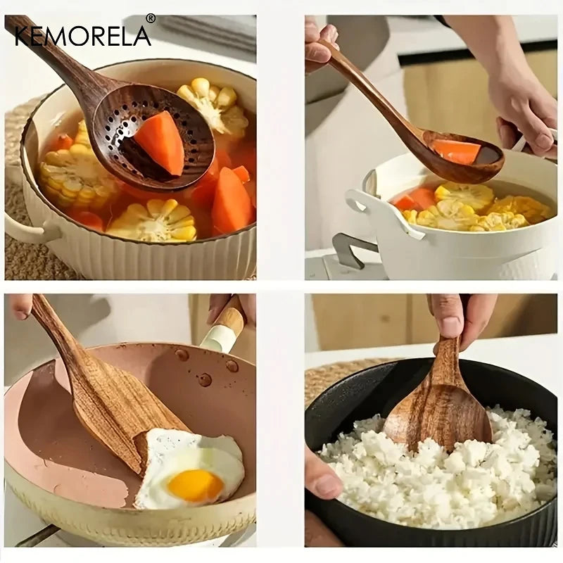 5-Piece Teak Wood Kitchen Utensil Set – Ladle, Turner & More Wooden Utensil Set SPOT