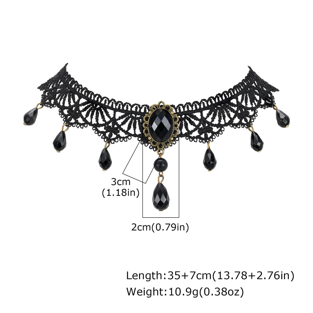 Gothic Black Lace Choker – Teardrop Bead Vintage Collar Necklace Gothic Choker Necklace SPOT