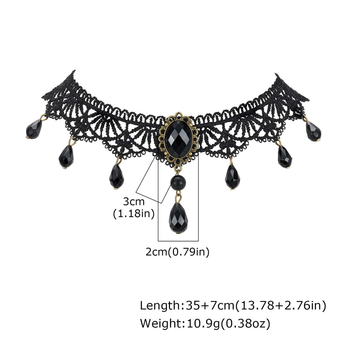 Gothic Black Lace Choker – Teardrop Bead Vintage Collar Necklace Gothic Choker Necklace SPOT
