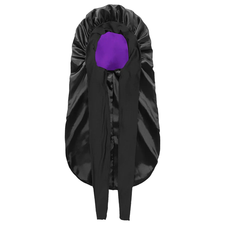 Women's XL Satin Silk Sleep Bonnet Cap & Elastic Hair Band Satin Sleep Bonnet SPOT Black double layer