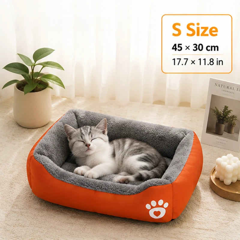 Soft Square Dog Sofa Bed – Warm Washable Pet Cushion Pet Sofa Bed SPOT Orange-40x30cm