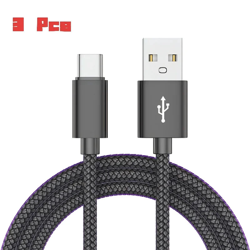 Nylon USB-A to USB-C Fast Charging Cable – 1M, 2M & 3M USB Charging Cable SPOT 3 Pcs BK 2m