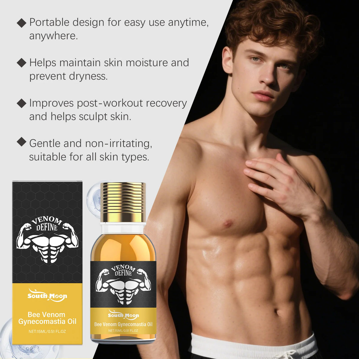 Men's Chest Firming Massage Oil – Bee Venom & Plant Extracts Body Sculpting Oil SPOT
