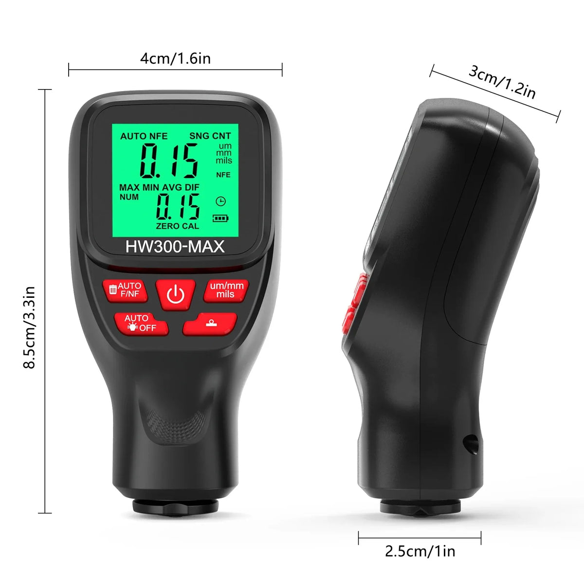 HW300-MAX Car Paint Thickness Gauge | Fe & NFe 0–2000µm Paint Thickness Gauge SPOT