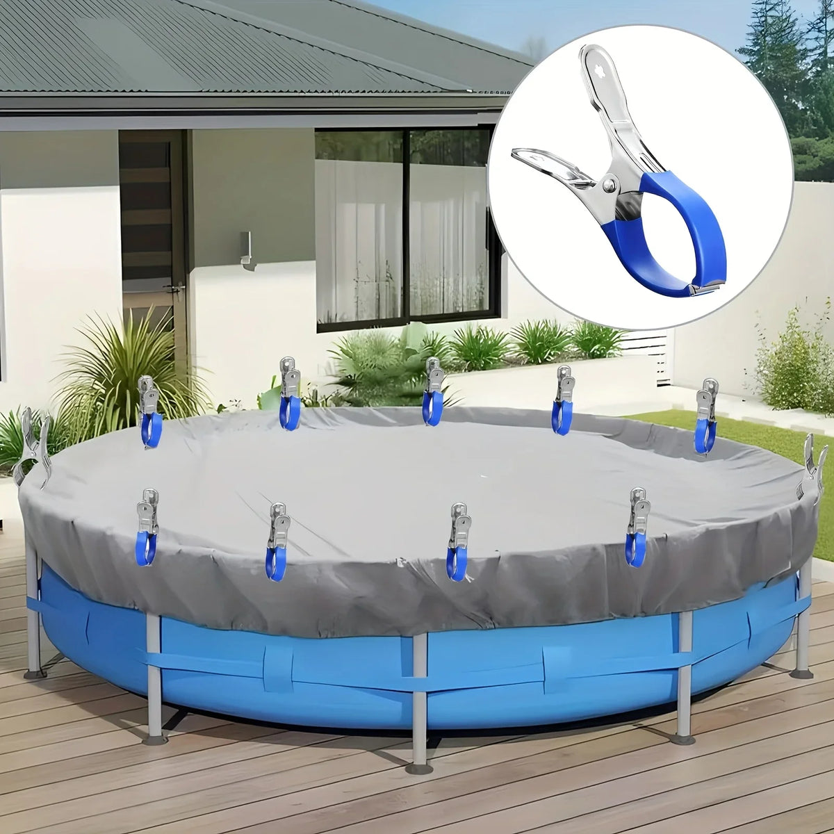 10-Pack Stainless Steel Pool Cover Clips – Windproof Spring Pool Cover Clips SPOT