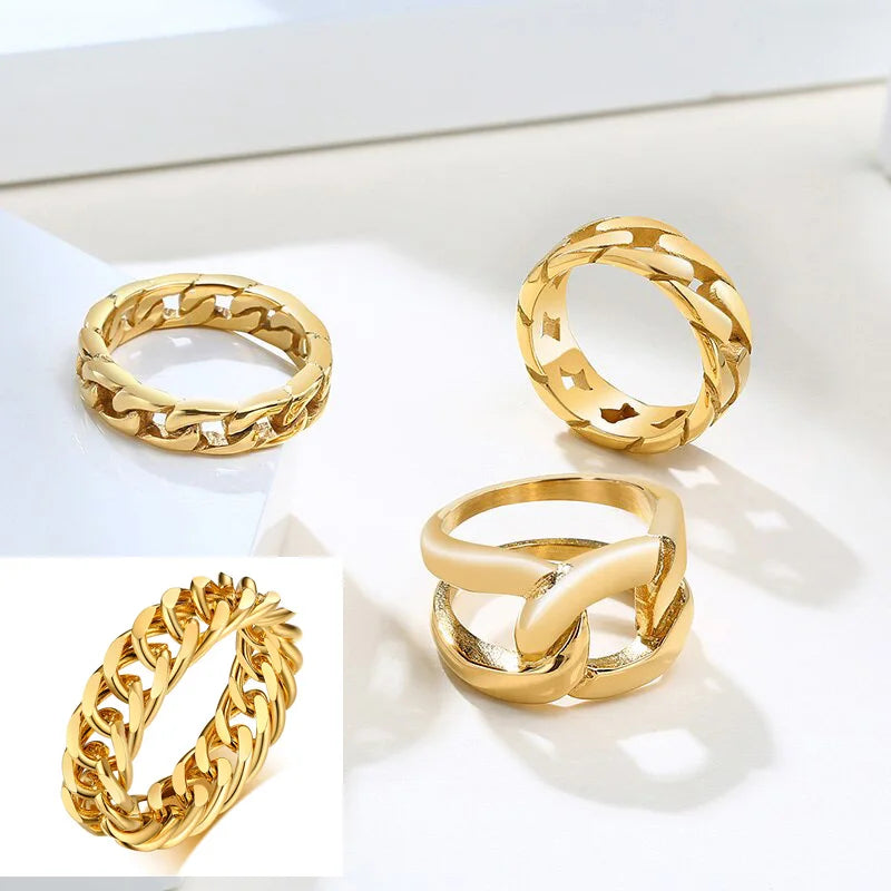 6mm Cuban Curb Chain Ring – 18K Gold Stainless Steel Fashion Ring SPOT