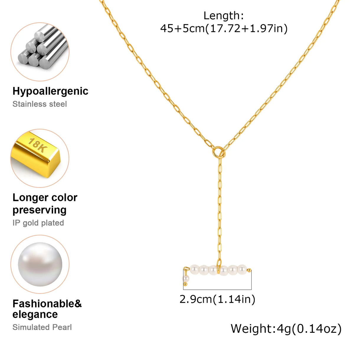 Y-Shape Pearl Necklace | 18K Gold Plated Stainless Steel Drop Pearl Drop Necklace SPOT