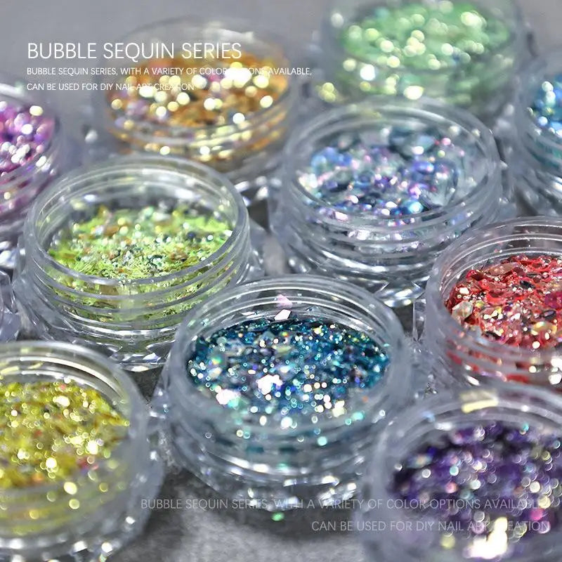Bubble Nail Glitter Jar – Mixed Sequins & Hexagonal Glitter Nail Art Glitter SPOT
