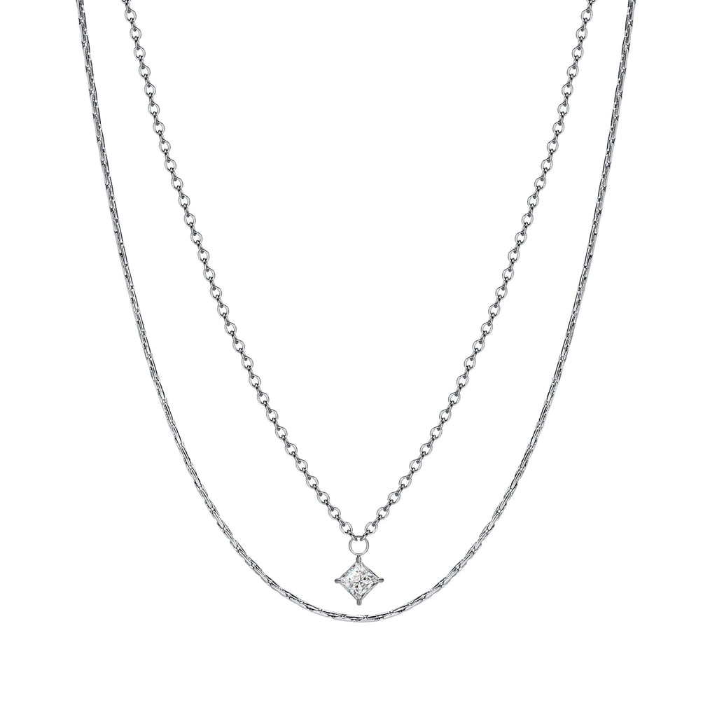 Layered Double Chain Choker – Cubic Zirconia Pendant Necklace Chain Choker Necklace SPOT NC-1330S