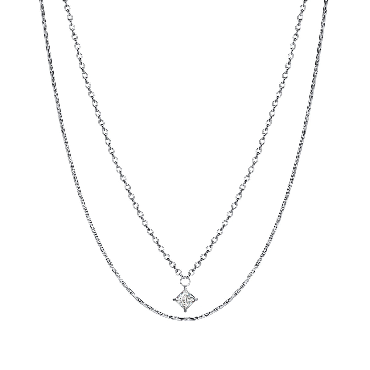 Layered Double Chain Choker – Cubic Zirconia Pendant Necklace Chain Choker Necklace SPOT NC-1330S