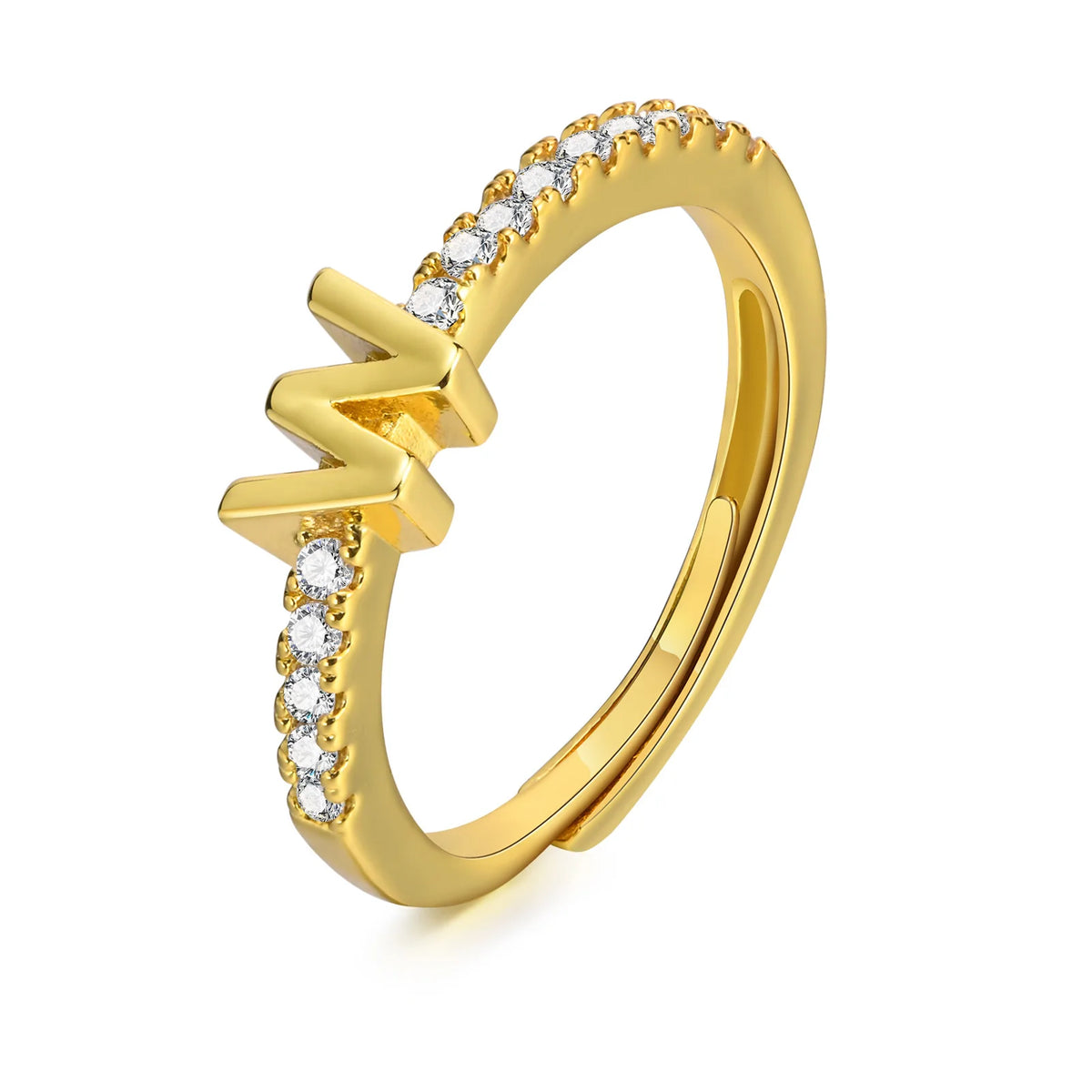 Women's Initial Letter Ring – Pavé CZ Adjustable Stacking Ring Initial Letter Ring SPOT W