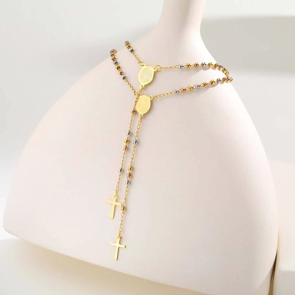 St. Benedict Rosary Necklace – Stainless Steel Cross Pendant Religious Pendant Necklace SPOT