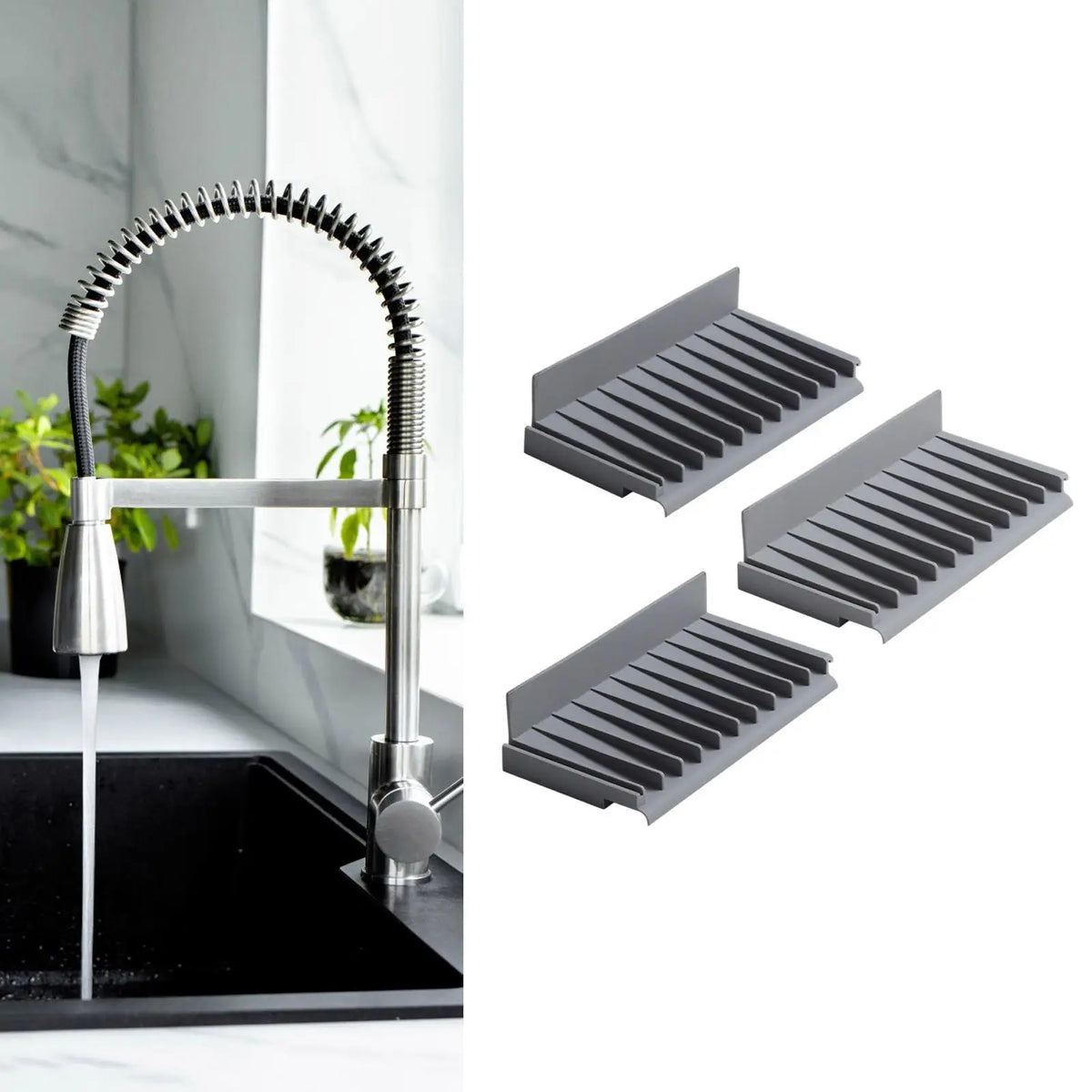 Silicone Sink Splash Guard Mat & Anti-Slip Drain Pad 3-Pack Sink Splash Guard Mat SPOT