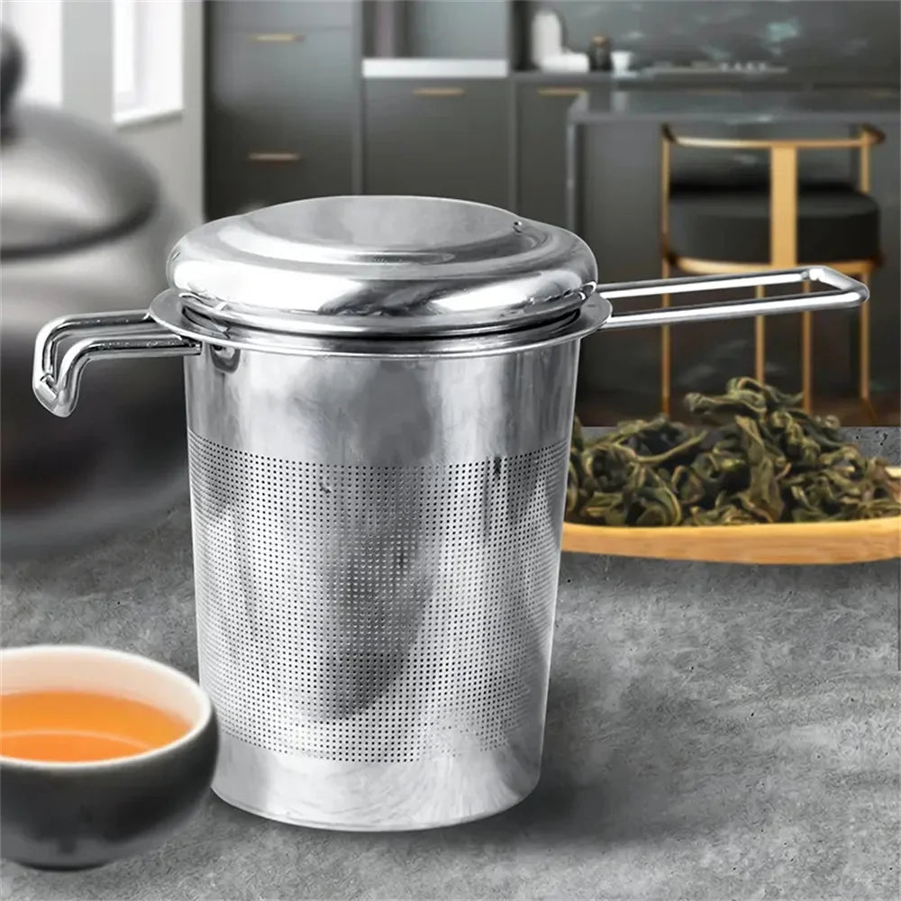 Stainless Steel Loose Tea Strainer with Folding Handle & Lid Tea Strainer SPOT