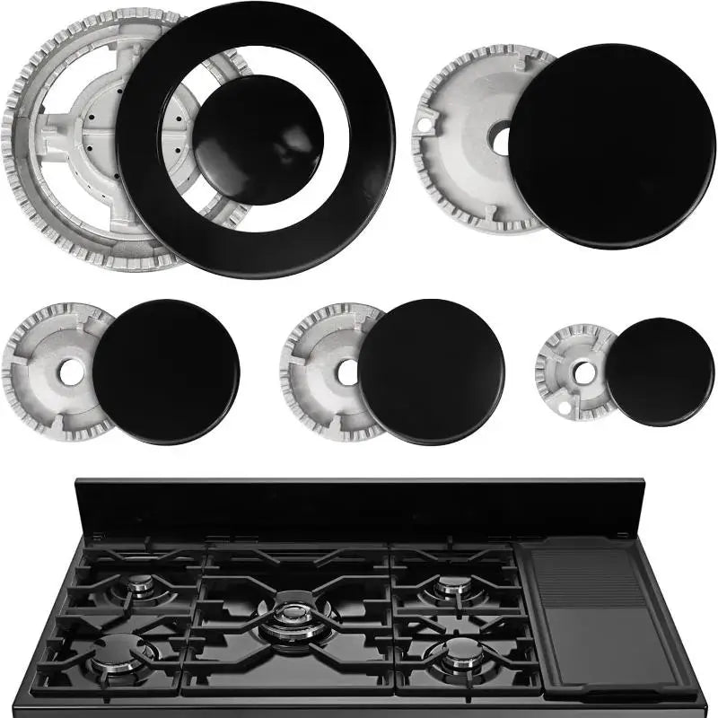 Gas Hob Burner Flame Cap + 5 Stove Handles – Zinc Alloy Set Stove Burner Parts SPOT