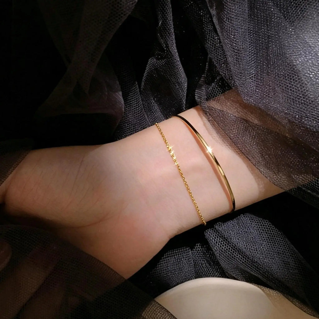 18K Gold Plated Half Chain Bangle Bracelet | Women's Cuff Bangle Bracelet SPOT Default Title