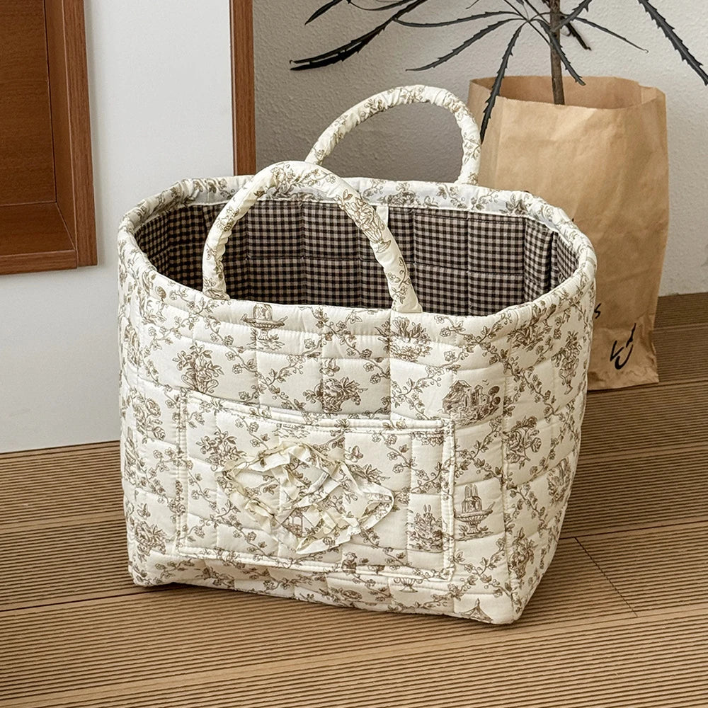 Vintage Floral Foldable Storage Basket with Handle | 32×26cm Foldable Storage Basket SPOT 5